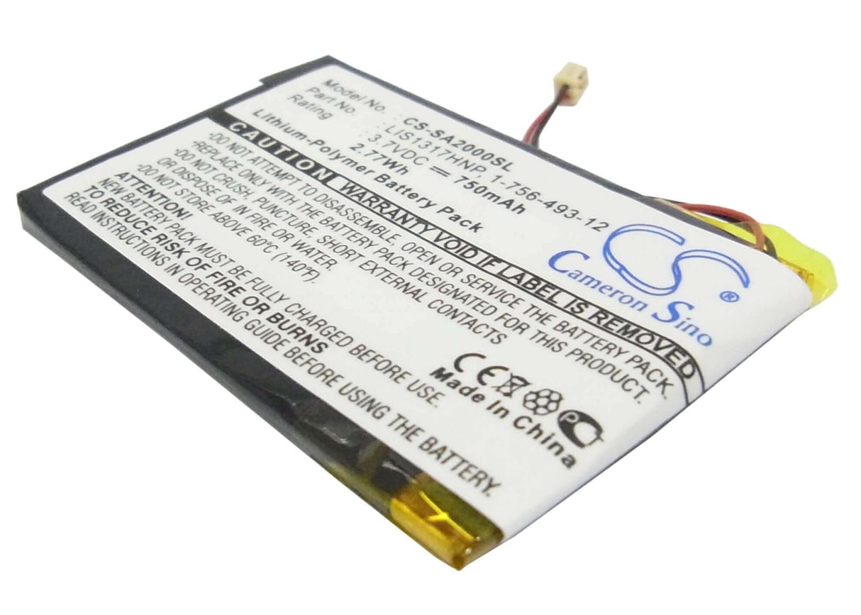 3.7V, Li-Polymer, 750mAh, Media Player battery fits Sony, 1-756-493-12, Nw-a2000, Nw-hd3, 2.78Wh Media Player Cameron Sino Technology Limited