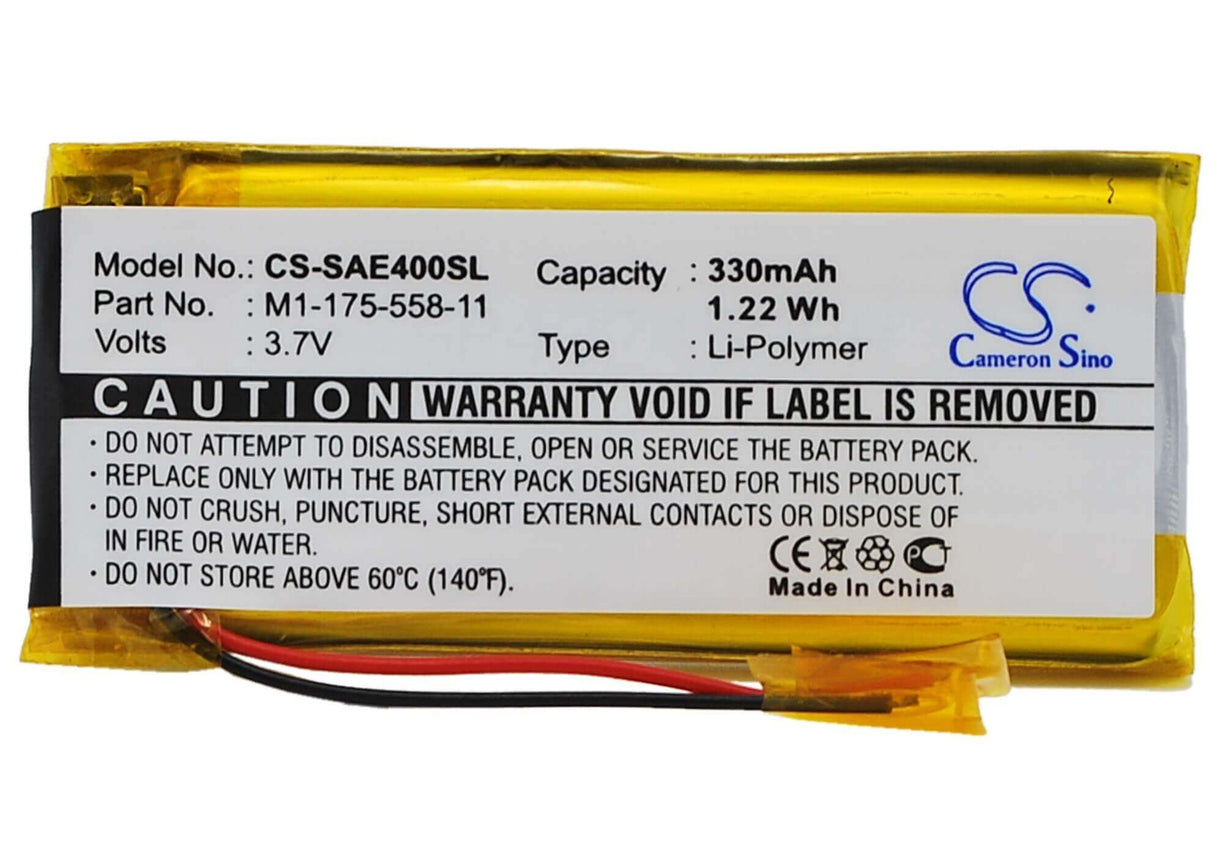 3.7V, Li-Polymer, 330mAh, Media Player battery fits Sony, 1-175-558-11, Nw-e403, Nw-e405, 1.22Wh Media Player Cameron Sino Technology Limited