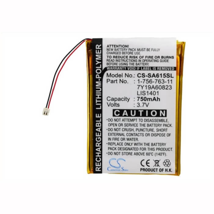 3.7V, Li-Polymer, 750mAh, Media Player battery fits Sony, 1-756-763-11, Nw-s710, Nwz-s600, 2.78Wh Media Player Cameron Sino Technology Limited