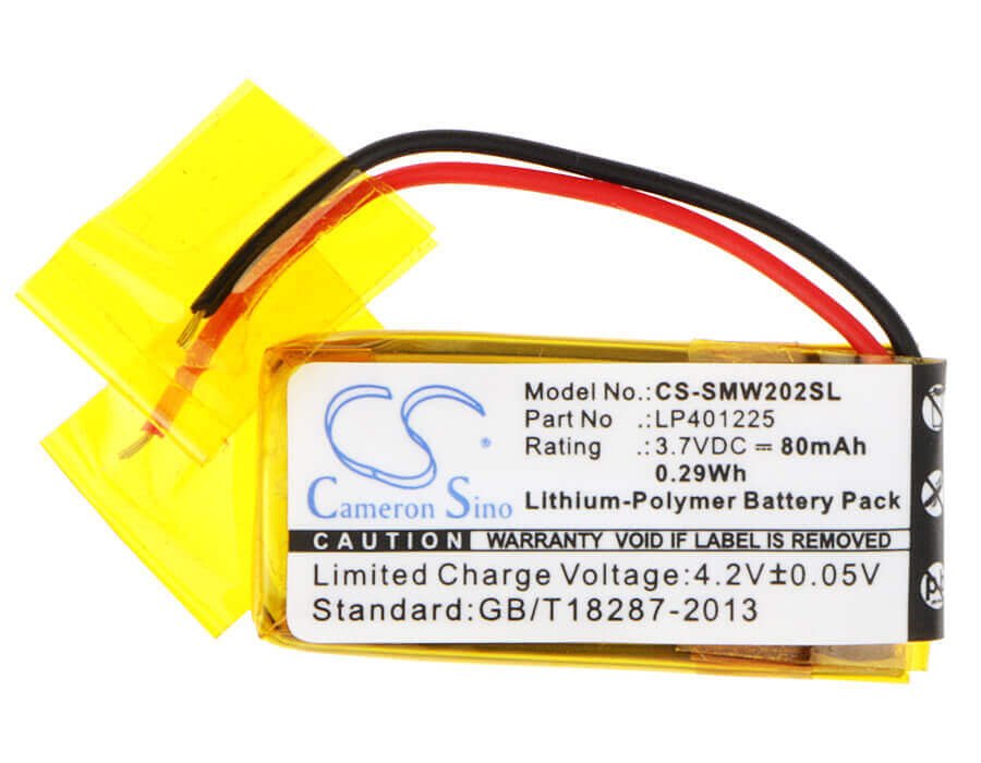 3.7V, Li-Polymer, 80mAh, Headset battery fits Sony, Lp401225, Nwz-w202, Sbh80, 0.3Wh Wireless Headset Cameron Sino Technology Limited