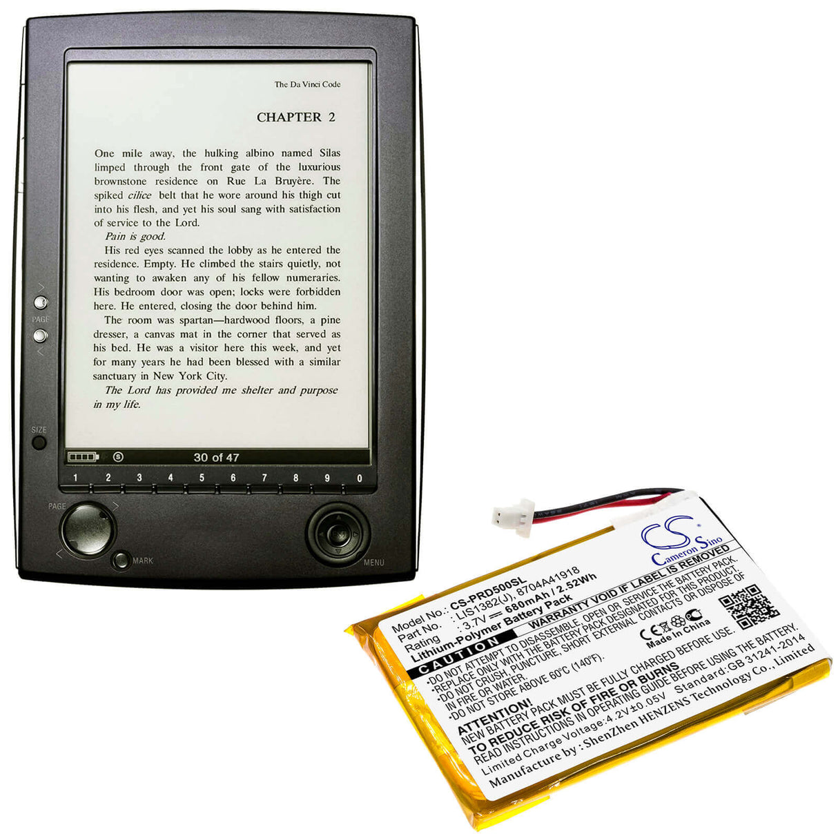 3.7V, Li-Polymer, 680mAh, E-book, E-reader battery fits Sony, 1-756-769-11, Portable Reader Prs-500, Portable Reader Prs-500u2, 2.52Wh E-book, E-reader Cameron Sino Technology Limited