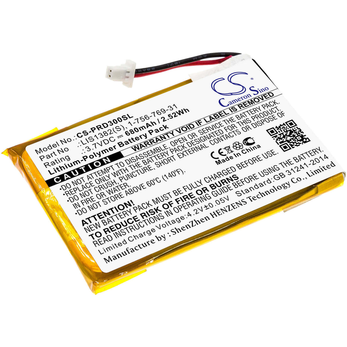 3.7V, Li-Polymer, 680mAh, E-book, E-reader battery fits Sony, 1-756-769-31, Prs-300, Prs-300bc, 2.52Wh E-book, E-reader Cameron Sino Technology Limited