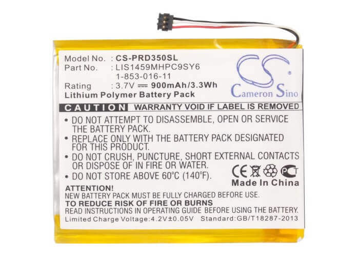3.7V, Li-Polymer, 900mAh, E-book, E-reader battery fits Sony, 1-853-016-11, Prs-350, Prs-350sc, 3.33Wh E-book, E-reader Cameron Sino Technology Limited