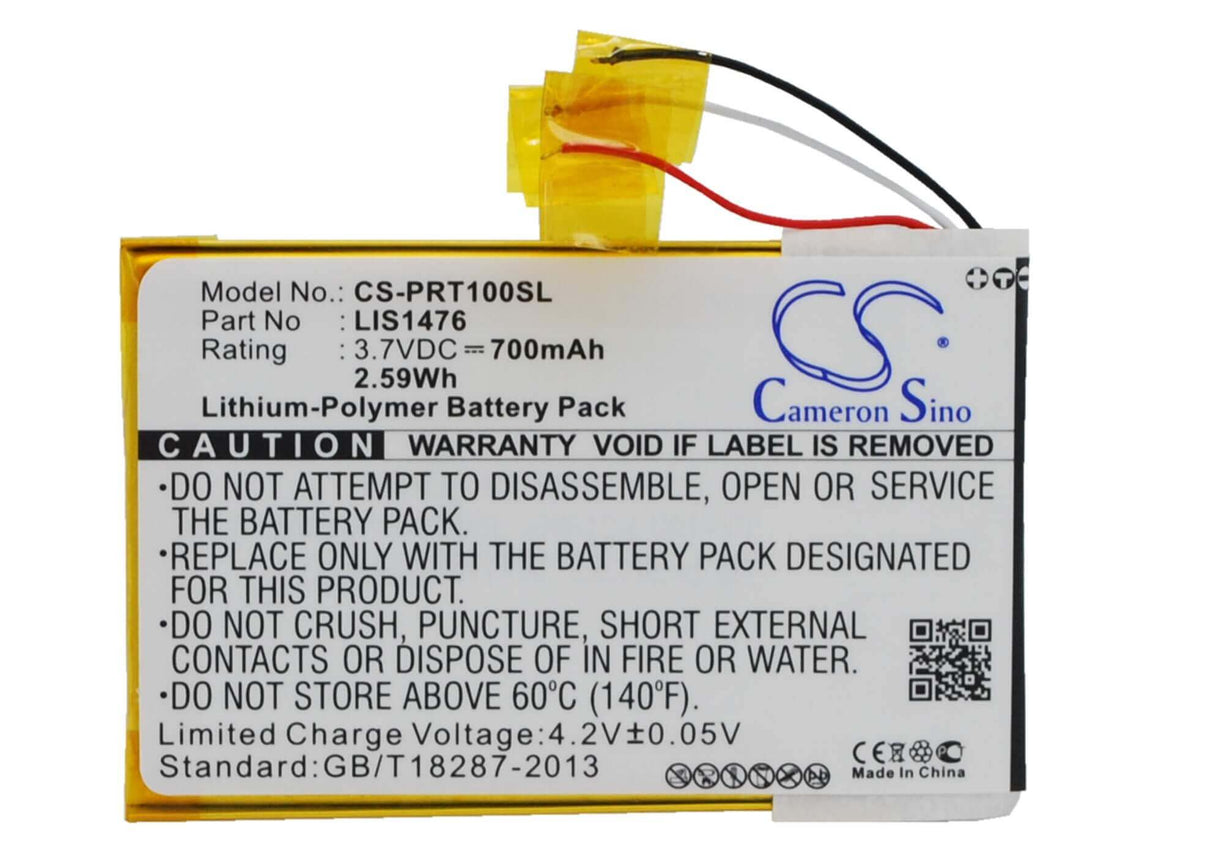 3.7V, Li-Polymer, 700mAh, E-book, E-reader battery fits Sony, 1-853-104-11, Prs-t1, Prs-t2, 2.59Wh E-book, E-reader Cameron Sino Technology Limited