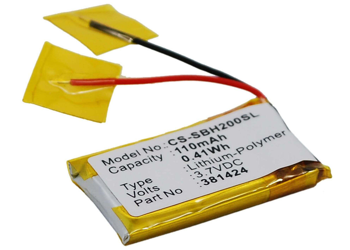 3.7V, Li-Polymer, 110mAh, Headset battery fits Sony, 381424, Sbh-20, 0.41Wh Wireless Headset Cameron Sino Technology Limited