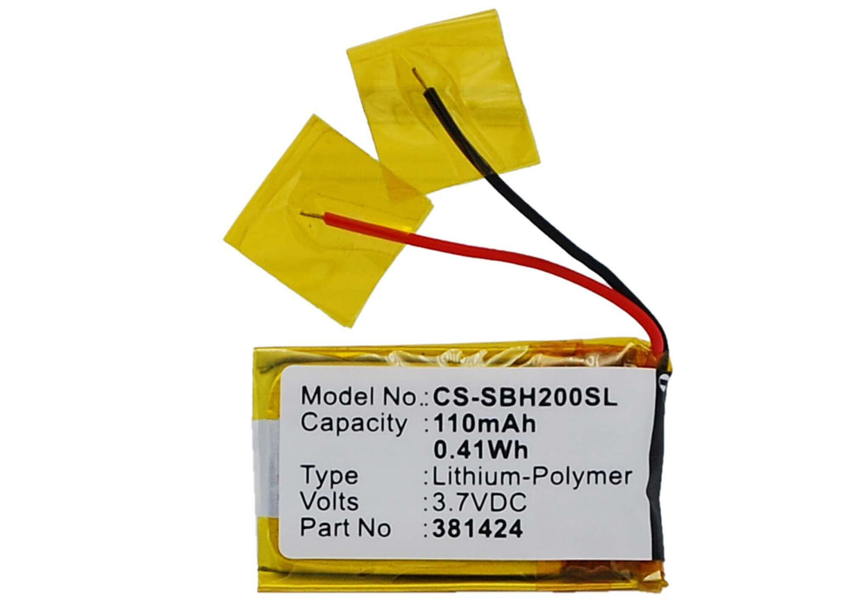 3.7V, Li-Polymer, 110mAh, Headset battery fits Sony, 381424, Sbh-20, 0.41Wh Wireless Headset Cameron Sino Technology Limited