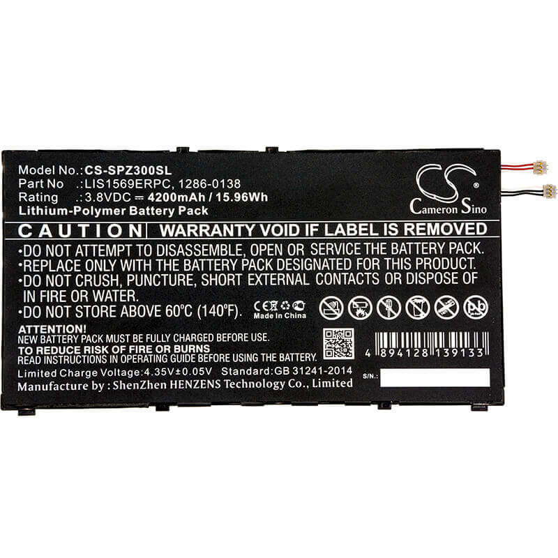 3,8V, Li-Polymer, 4100mAh, batterie de tablette compatible avec Sony, 1286-0138, Sgp611, Sgp612/w, 15,58Wh Tablette Cameron Sino Technology Limited