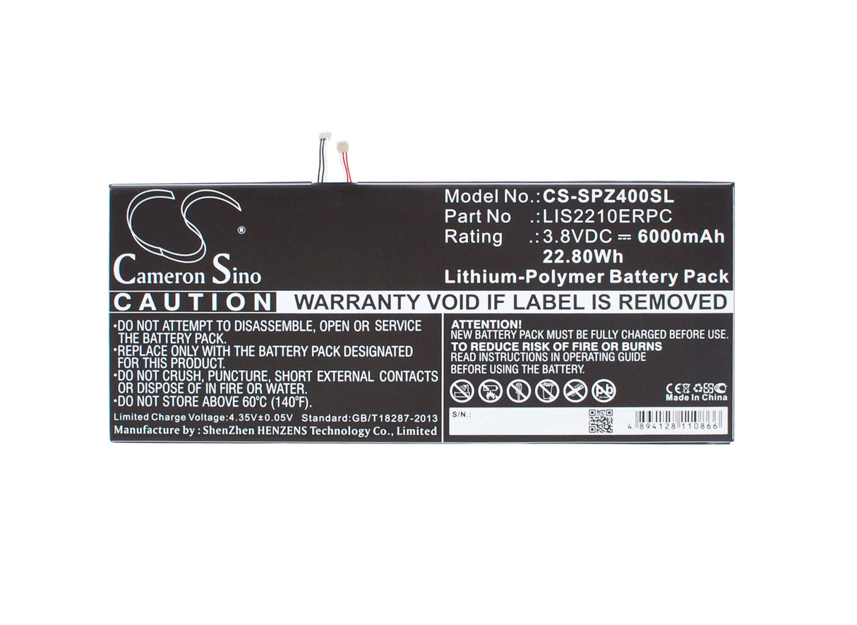 3.8V, Li-Polymer, 6000mAh, Tablet battery fits Sony, Lis2210erpc, Sgp711, Sgp712, 22.80Wh Tablet Cameron Sino Technology Limited