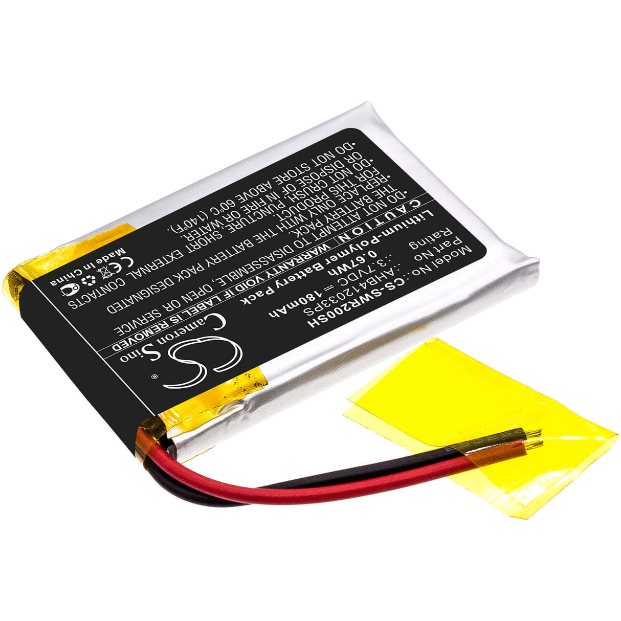 3.7V, Li-Polymer, 180mAh, Smartwatch battery fits Sony, Ahb412033ps, Smartwatch 2, Sw2, 0.67Wh Smartwatch Cameron Sino Technology Limited