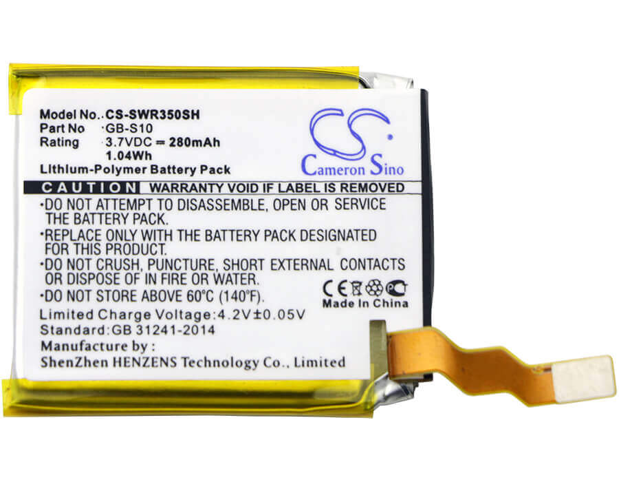 3.7V, Li-Polymer, 280mAh, Smartwatch battery fits Sony, 1288-9079, Smartwatch 3, Swr50, 1.04Wh Smartwatch Cameron Sino Technology Limited