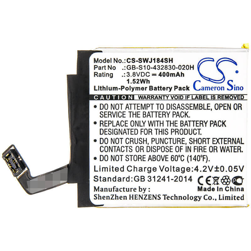 Battery For Sony, Smartwatch J18405 3.8v, 400mah - 1.52wh Batteries for Electronics Cameron Sino Technology Limited (Suspended)