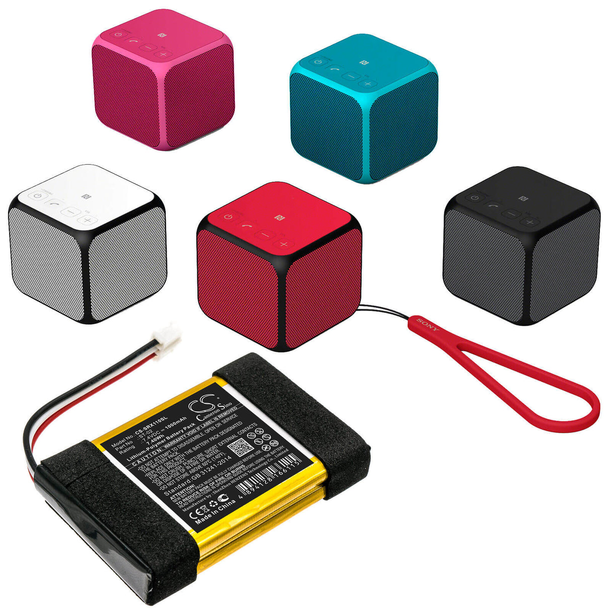 7,4V, Li-Polymer, 1000mAh, batterie de haut-parleur compatible avec Sony, Srs-x11, 7,40Wh Haut-parleur Cameron Sino Technology Limited