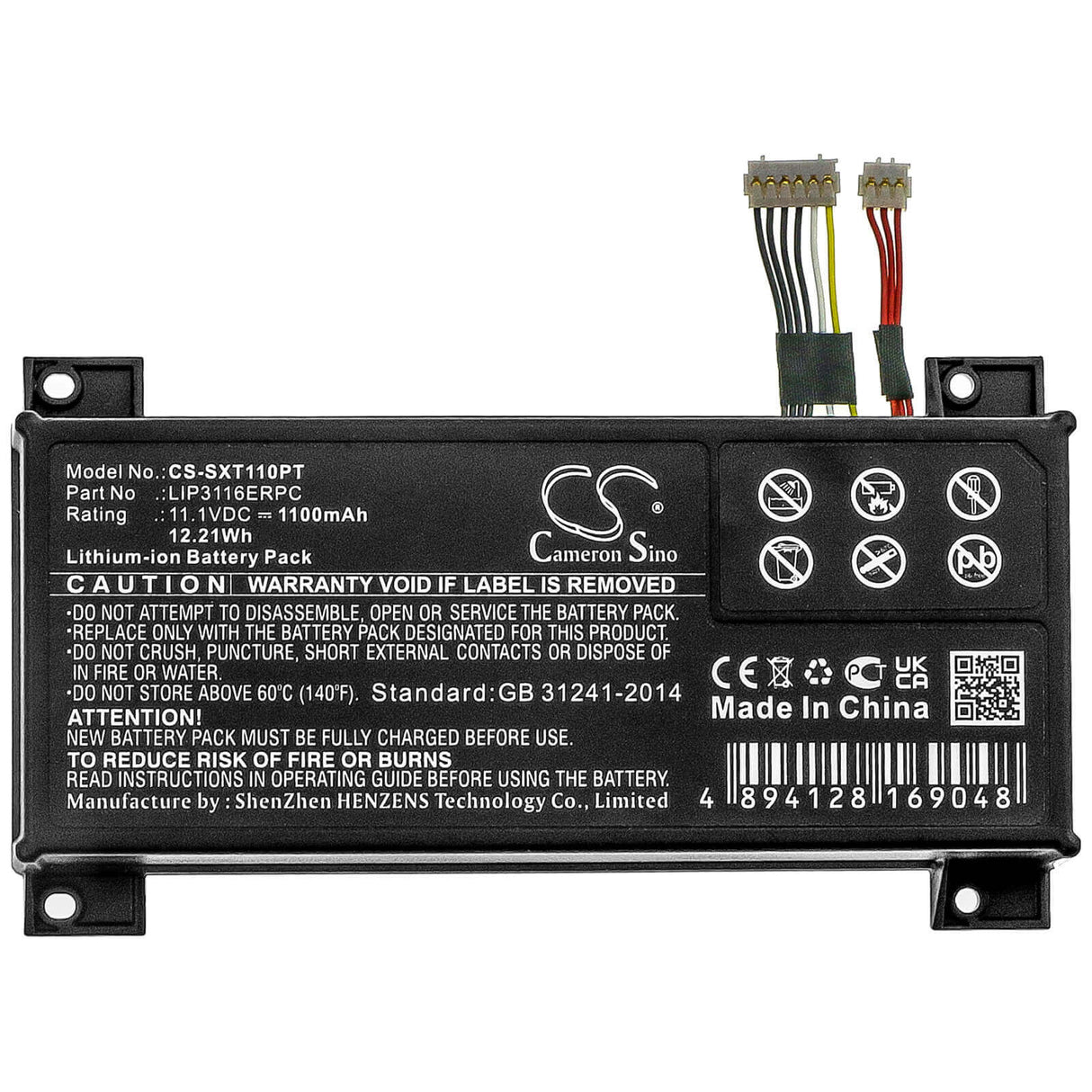 11.1V, Li-ion, 1100mAh, Projector battery fits Sony, Lip3116erpc, Xperia Touch G1109, 12.21Wh Projector Cameron Sino Technology Limited