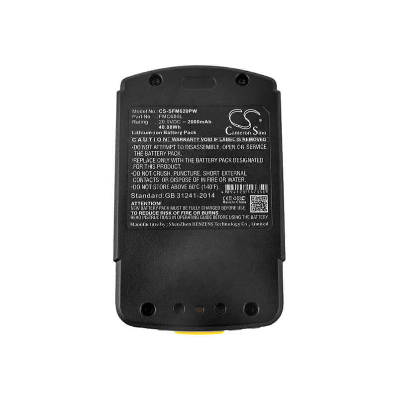 20,0V, Li-ion, 2000mAh, Batterie pour outils électriques compatible avec Stanley, Fmc680l, Fmc620, 40Wh Outils électriques Cameron Sino Technology Limited (Outils électriques)