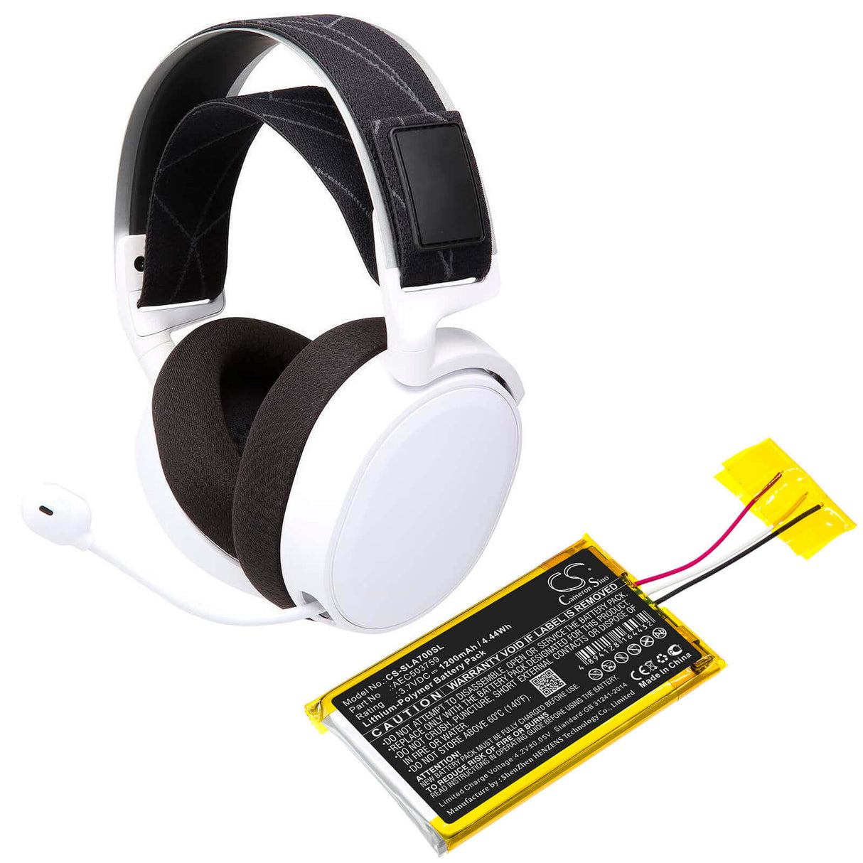 3.7V, Li-Polymer, 1200mAh, Headset battery fits Steelseries, Aec503759, Arctis 1, Arctis 3, 4.44Wh Wireless Headset Cameron Sino Technology Limited