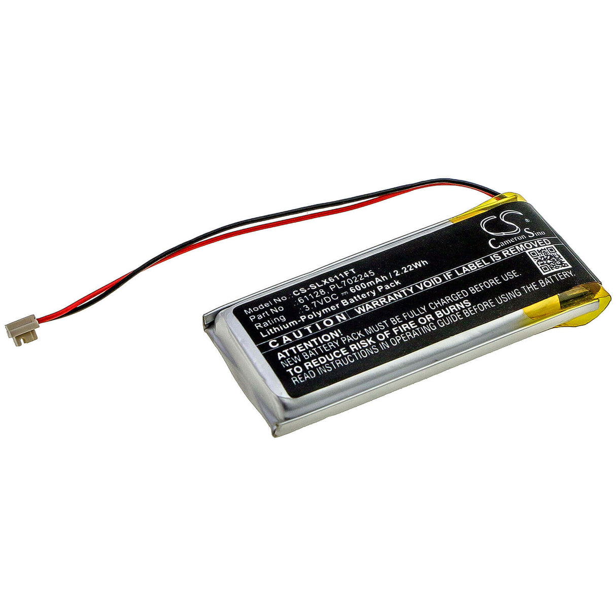 3.7V, Li-Polymer, 600mAh, Flashlight battery fits Streamlight, 61128, Clipmate Usb, 2.22Wh Flashlight Cameron Sino Technology Limited