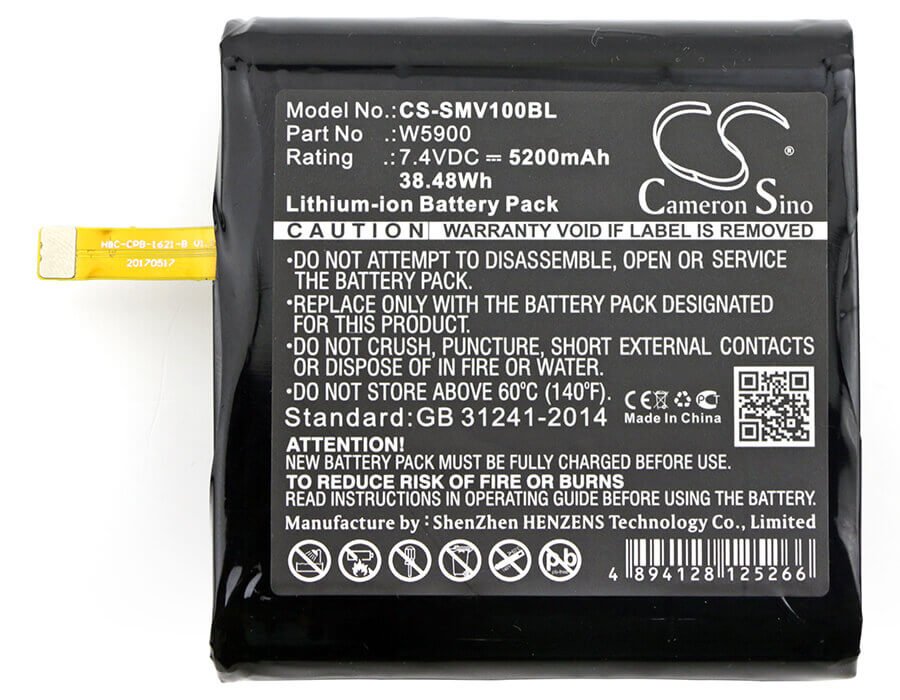 7,4V, Li-ion, 5200mAh, Batterie de terminal de paiement compatible avec Sunmi, W5600, V1, 38,48Wh Terminal de paiement Cameron Sino Technology Limited