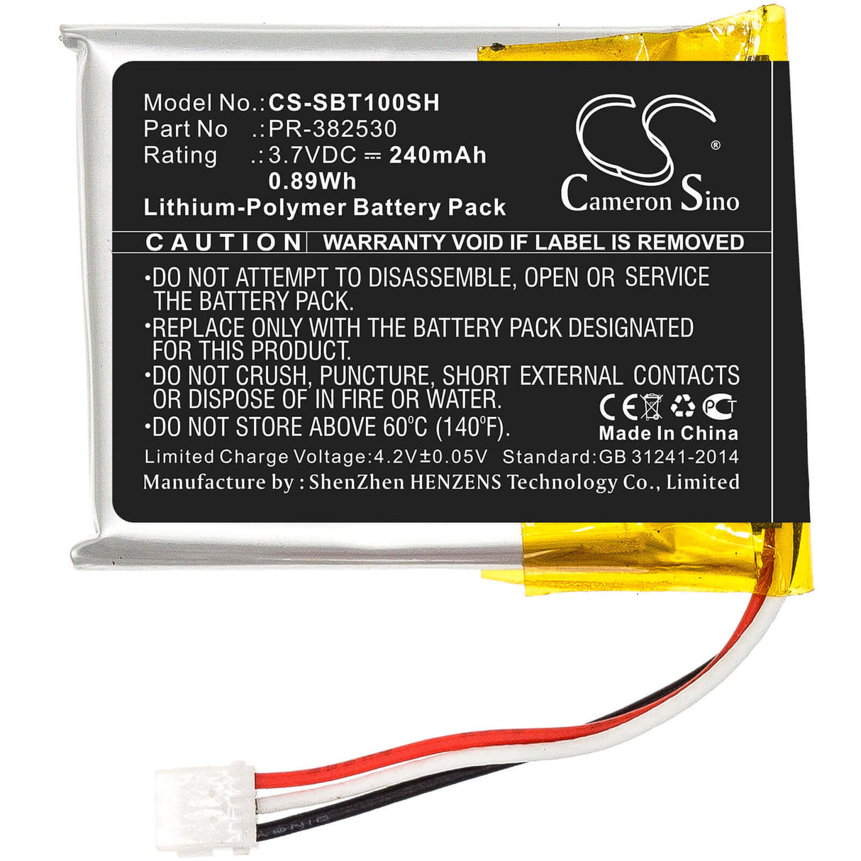 3.7V, Li-Polymer, 240mAh, Smartwatch battery fits Suunto, Pr-382530, Ambit 1, Ambit 2, 0.89Wh Smartwatch Cameron Sino Technology Limited