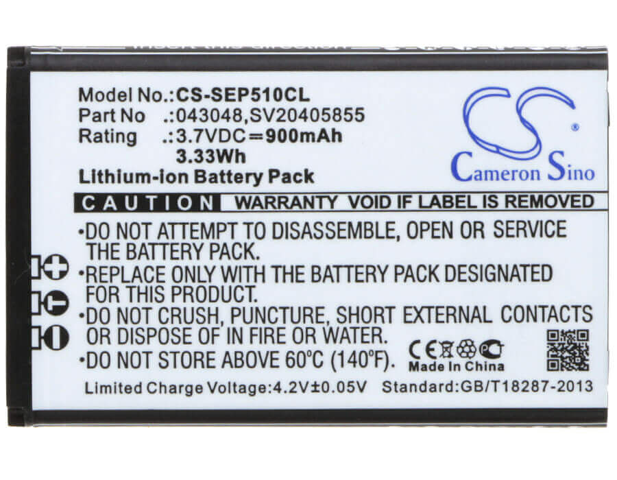 3,7V, Li-ion, 900mAh, batterie de téléphone sans fil compatible avec Swissvoice, 43048, Epure, Epure 6.0, 3.33Wh Téléphone sans fil Cameron Sino Technology Limited (Téléphone sans fil)