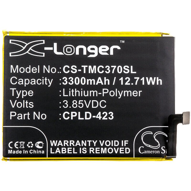 3.85V, Li-Polymer, 3300mAh, SmartPhone battery fits T-mobile, Cpld-423, C3701a, Revvl Plus, 12.71Wh Mobile, SmartPhone Cameron Sino Technology Limited (Smartphone)
