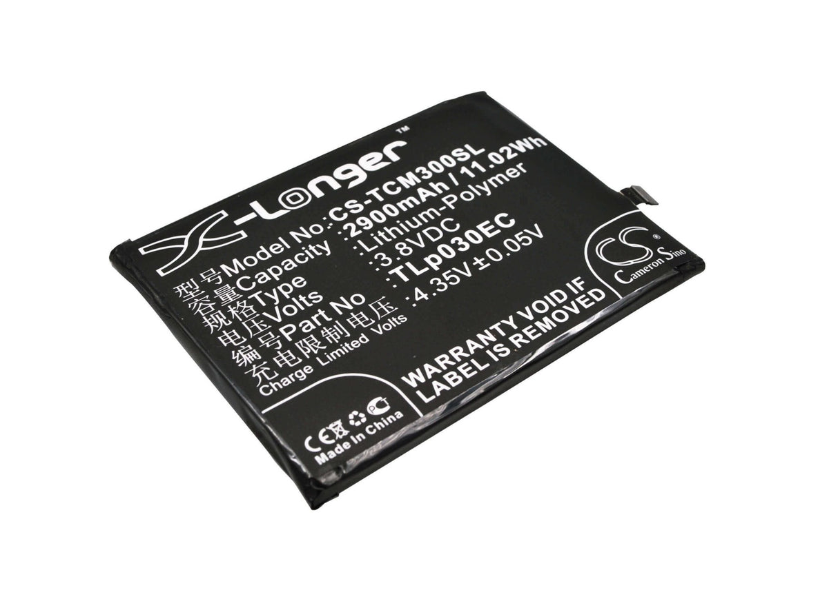 3.8V, Li-Polymer, 2900mAh, batterie de smartphone compatible Tcl, Tlp030ec, 3s, M3g, 11.02Wh Mobile, SmartPhone Cameron Sino Technology Limited (Suspendu)