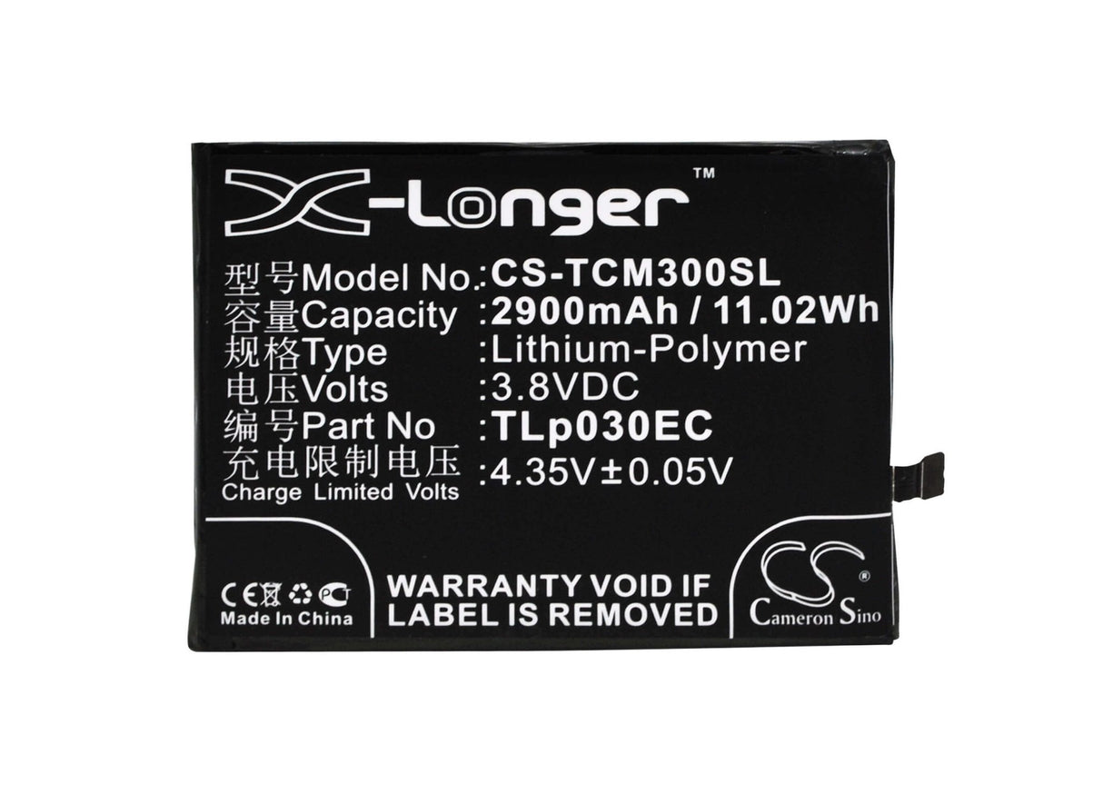 3.8V, Li-Polymer, 2900mAh, batterie de smartphone compatible Tcl, Tlp030ec, 3s, M3g, 11.02Wh Mobile, SmartPhone Cameron Sino Technology Limited (Suspendu)