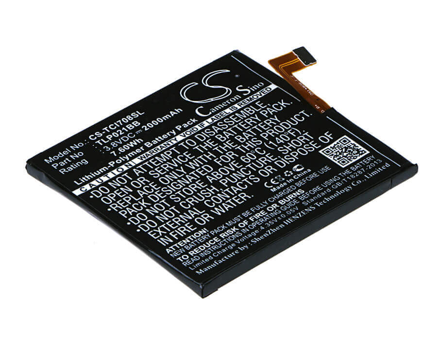 3,8V, Li-Polymer, 2000mAh, batterie de smartphone compatible avec Tcl, Tlp021bb, I708u, I709m, 7.6Wh Mobile, Smartphone Cameron Sino Technology Limited (Suspendu)