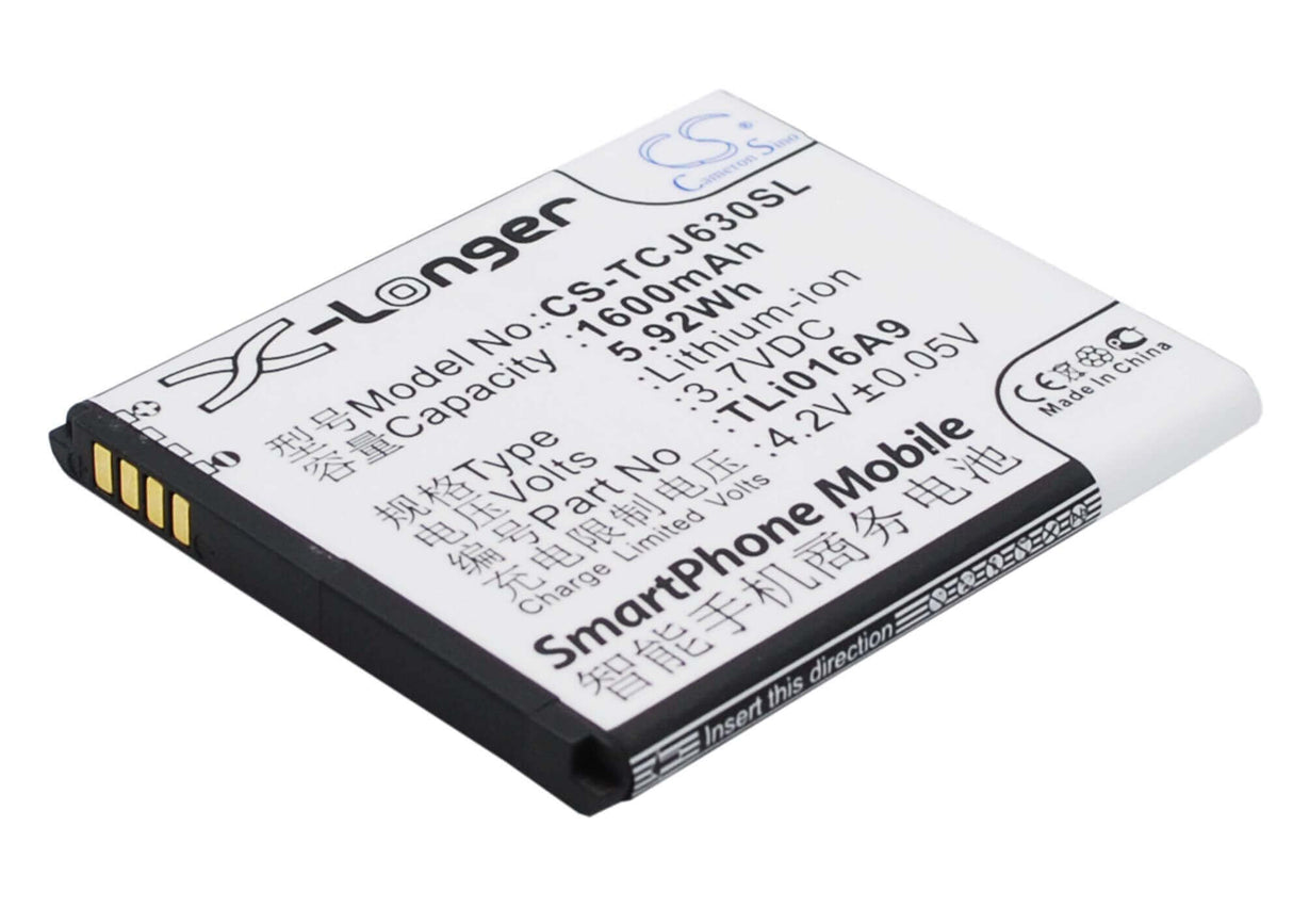 3.7V, Li-ion, 1600mAh, batterie de smartphone compatible avec Tcl, Tli016a9, J600t, J630t, 5.92Wh Mobile, SmartPhone Cameron Sino Technology Limited (Smartphone)