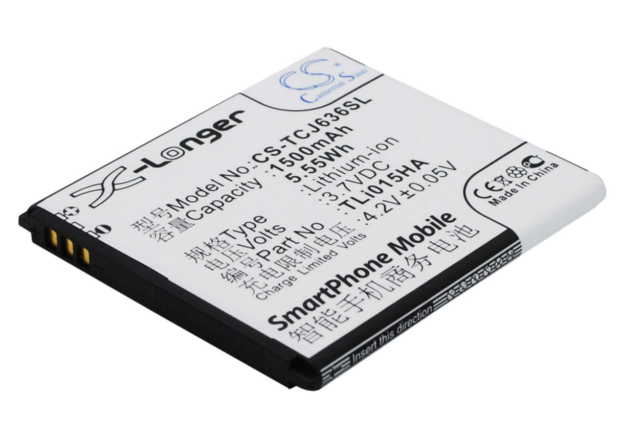 3,7V, Li-ion, 1500mAh, Batterie de smartphone compatible avec Tcl, Tli015ha, J636d, 5,55Wh Mobile, Smartphone Cameron Sino Technology Limited (Smartphone)