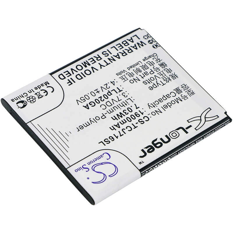 3.7V, Li-Polymère, 1900mAh, batterie de smartphone compatible avec Tcl, Tlp020ga, J716d, 7.03Wh Mobile, Smartphone Cameron Sino Technology Limited (Smartphone)