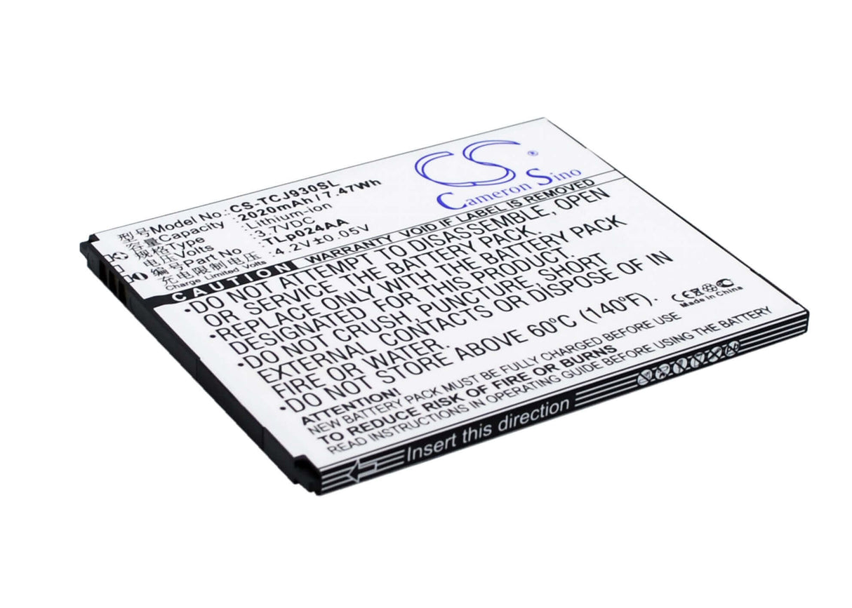 3,7V, Li-ion, 2020mAh, batterie de smartphone adaptée à Tcl, Tlp024aa, J930, J930t, 7,47Wh Mobile, SmartPhone Cameron Sino Technology Limited (Suspendu)