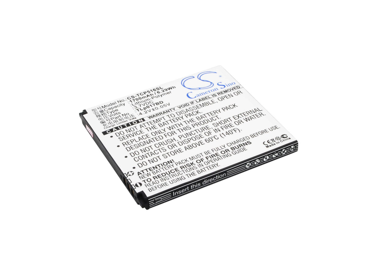 3.7V, Li-Polymer, 1700mAh, batterie de smartphone compatible avec Tcl, Tlp017bd, P516l, 6.29Wh Mobile, SmartPhone Cameron Sino Technology Limited (Suspendu)