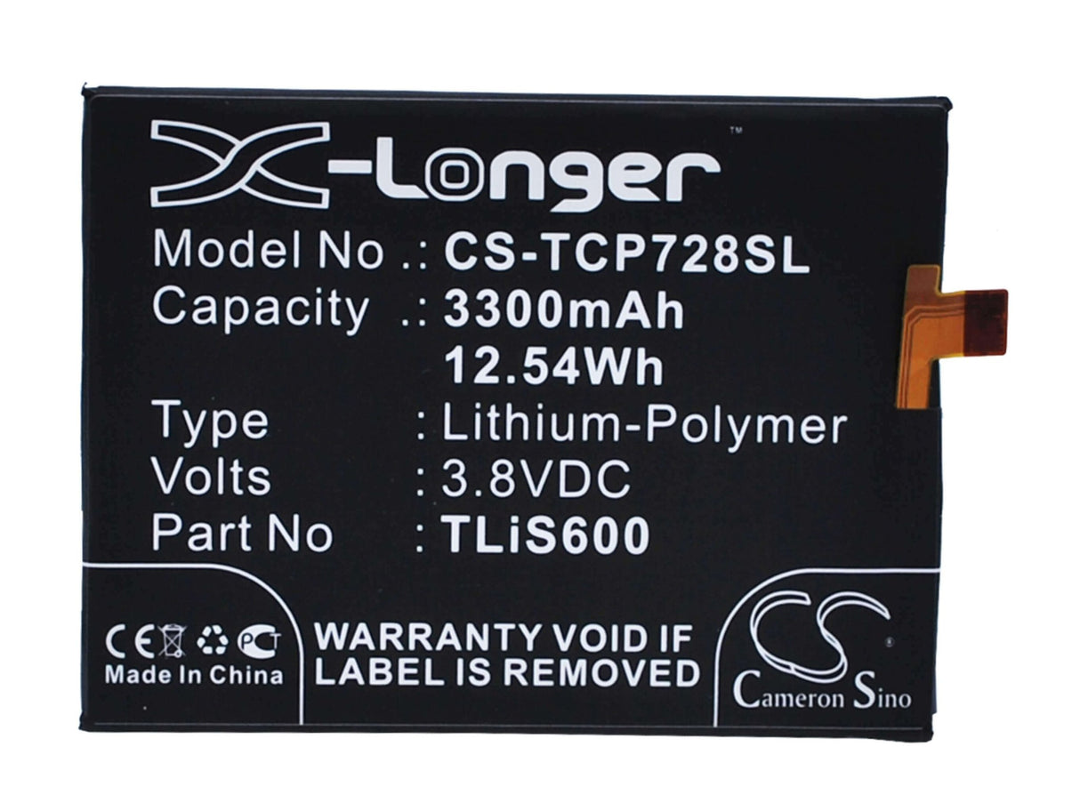 3,8V, Li-Polymer, 3300mAh, batterie pour smartphone compatible avec Umi, Tcl, Alcatel, Li3834t43p6h886740, One Touch Flash Plus, Ot-7054, 12,54Wh Mobile, Smartphone Cameron Sino Technology Limited (Smartphone)