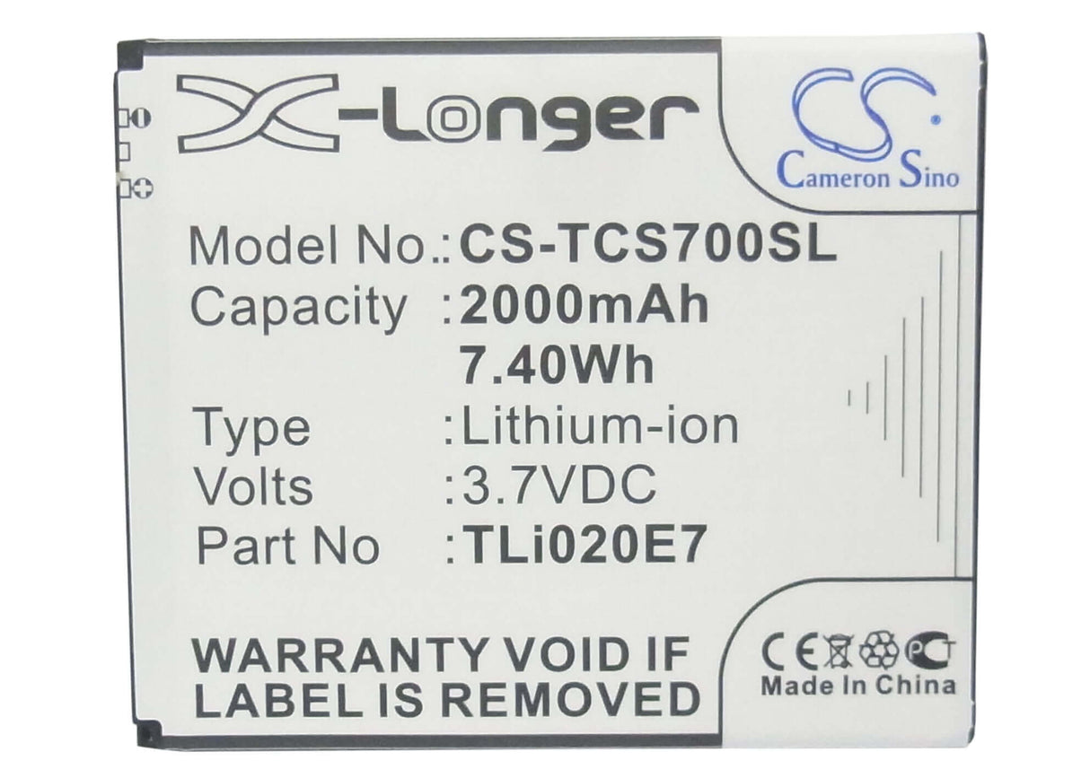 3,7V, Li-ion, 2000mAh, Batterie de smartphone compatible avec Tcl, Tli020b2, J620, S700t, 7,4Wh Mobile, Smartphone Cameron Sino Technology Limited (Smartphone)