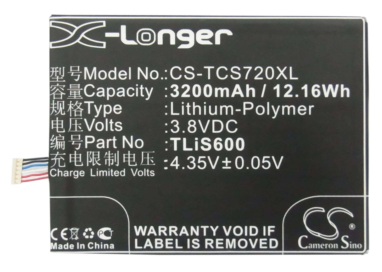3,8V, Li-Polymère, 3200mAh, batterie de smartphone compatible avec Tcl, Tlis600, One Touch Flash, Ot-6042, 12,16Wh Mobile, SmartPhone Cameron Sino Technology Limited (Suspendu)