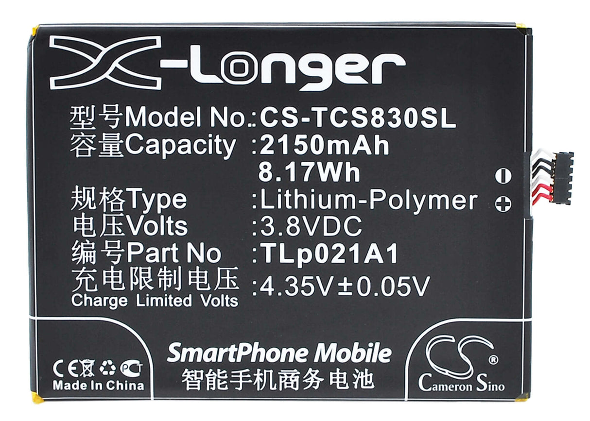 3,8V, Li-Polymère, 2150mAh, batterie de smartphone pour Tcl, Tlp021a1, S830u, S838m, 8,17Wh Mobile, SmartPhone Cameron Sino Technology Limited (Suspendu)