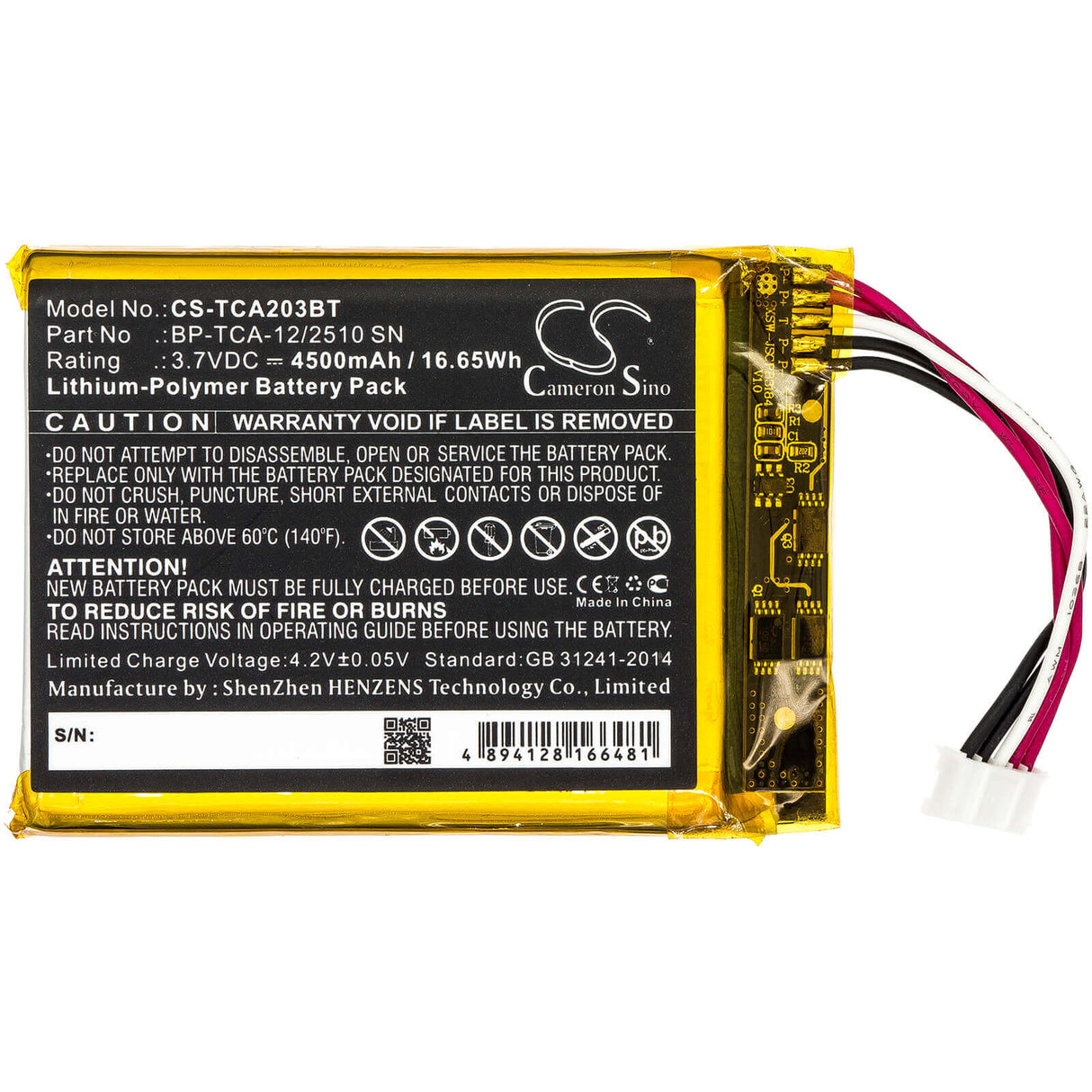 Alarm Battery For Technicolor, Tca203, Tca203comg 3.7v, 4500mah - 16.65wh Alarm System Cameron Sino Technology Limited