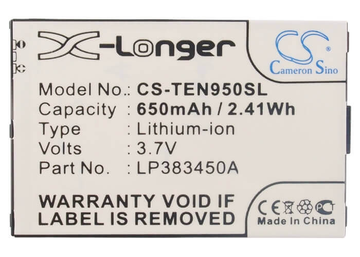 3,7V, Li-Polymer, 650mAh, batterie de smartphone compatible avec Telefunken, Lp383450a, Eurofon T95, T95, 2,41Wh Mobile, SmartPhone Cameron Sino Technology Limited (Smartphone)