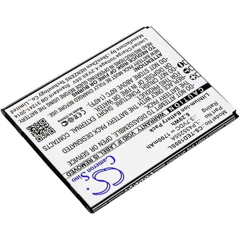 3,7V, Li-ion, 1700mAh, batterie de smartphone compatible avec Telefunken, Lp435255a, Selfie Ts1, 6,29Wh Mobile, Smartphone Cameron Sino Technology Limited (Smartphone)