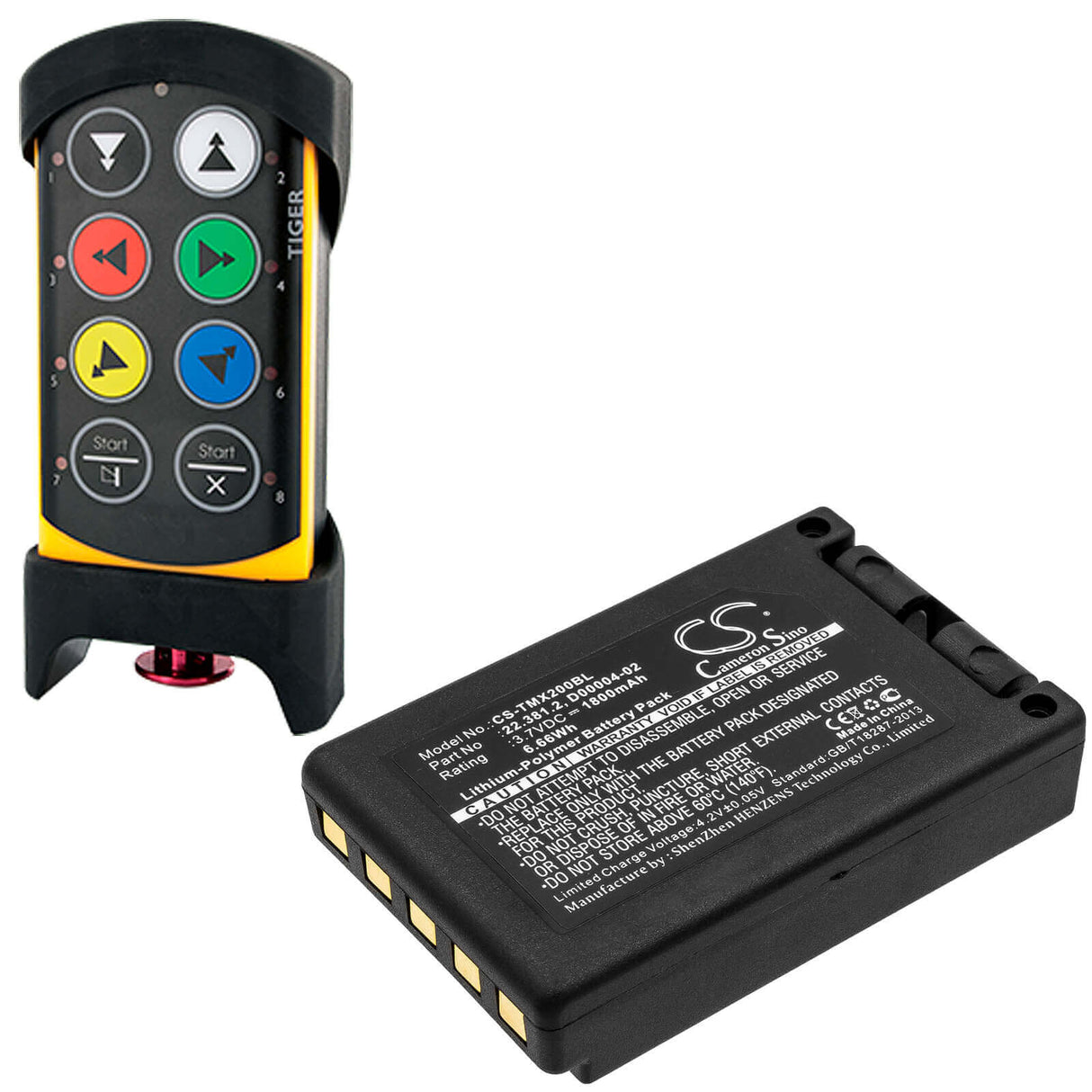 Batterie de télécommande de grue pour Teleradio, Tg-txmnl, émetteur Télé Radio Tg-txmnl 3.7v, 1800mah - 6.66wh Télécommande de grue Cameron Sino Technology Limited