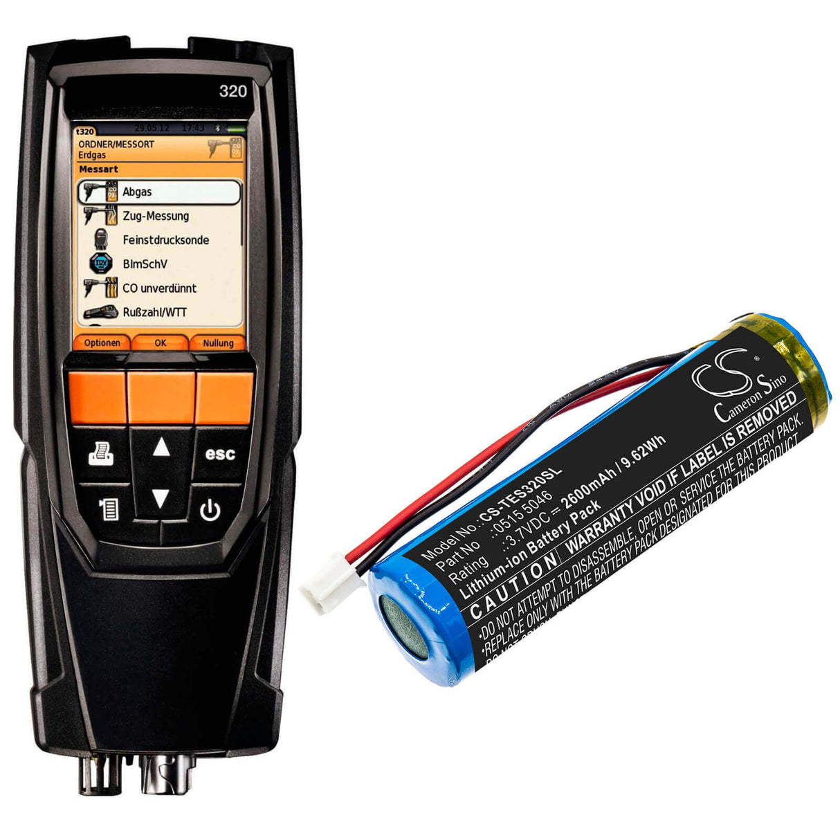 3.7V, Li-ion, 2600mAh, Batterie d'équipement compatible avec Testo, 0515 5046, Analyseur de combustion 320, 9.62Wh Équipement, Enquête, Test Cameron Sino Technology Limited
