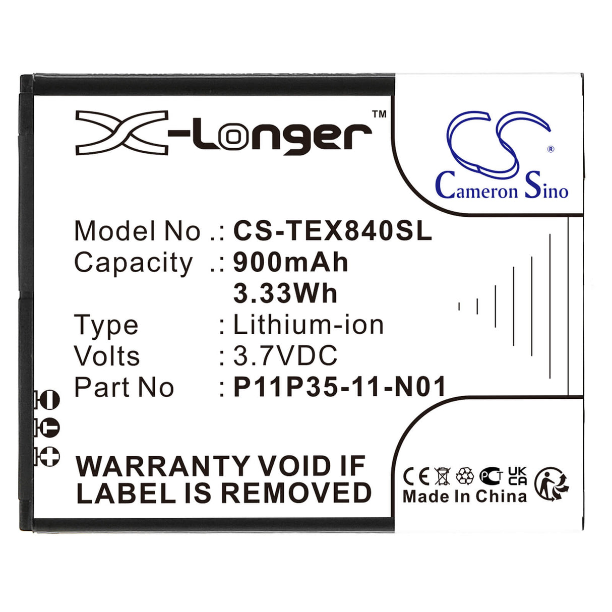 3.7V, Li-ion, 900mAh, Calculator battery fits Texas Instruments, 3.7l12005spa, Select Ti-nspire Cx, Ti Nspire Cx, 3.33Wh Calculator Cameron Sino Technology Limited