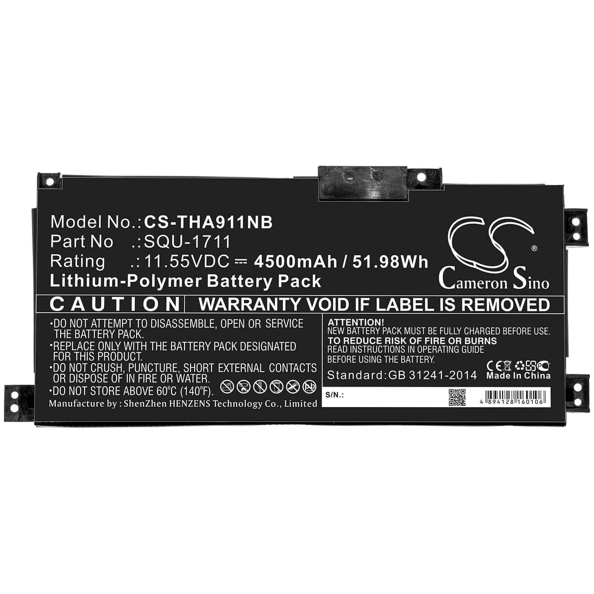 Battery For Thunderobot, 911 Air, 911air, 911m 11.55v, 4500mah - 51.98wh Notebook, Laptop Cameron Sino Technology Limited