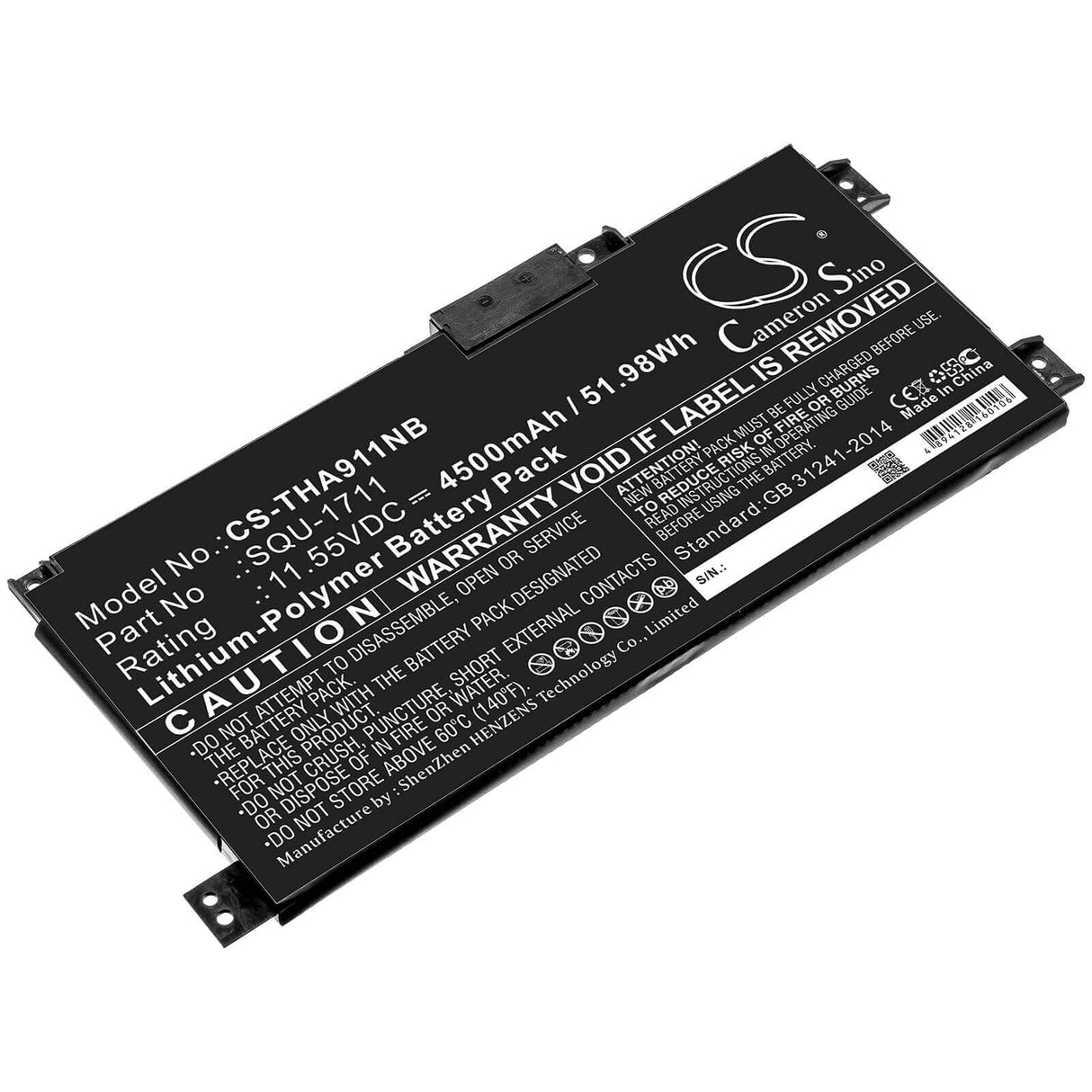 Battery For Thunderobot, 911 Air, 911air, 911m 11.55v, 4500mah - 51.98wh Notebook, Laptop Cameron Sino Technology Limited