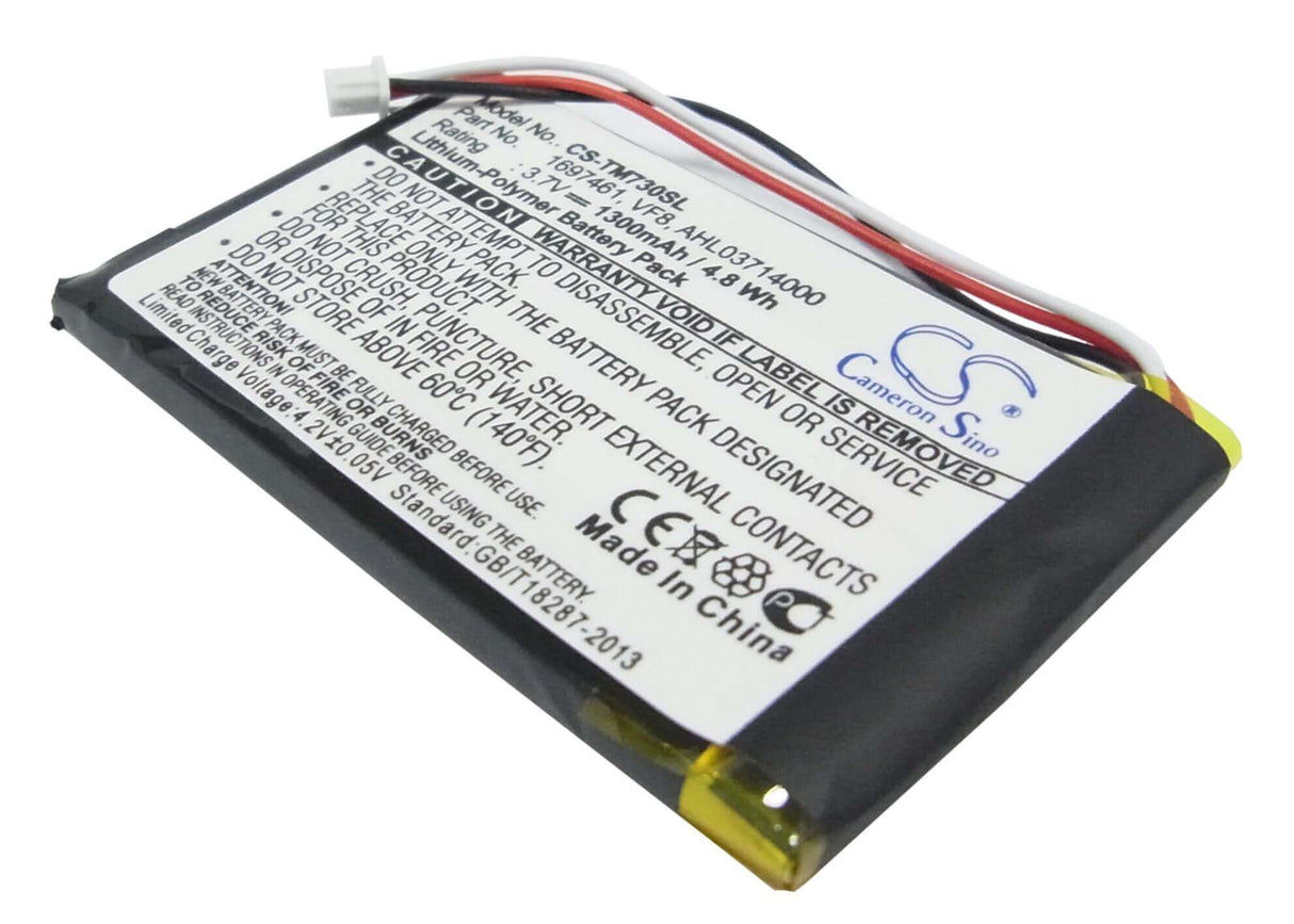3,7V, Li-Polymer, 1300mAh, batterie GPS compatible avec Tomtom, 1697461, Go 530 Live, Go 630, 4,81Wh GPS, Navigator Cameron Sino Technology Limited