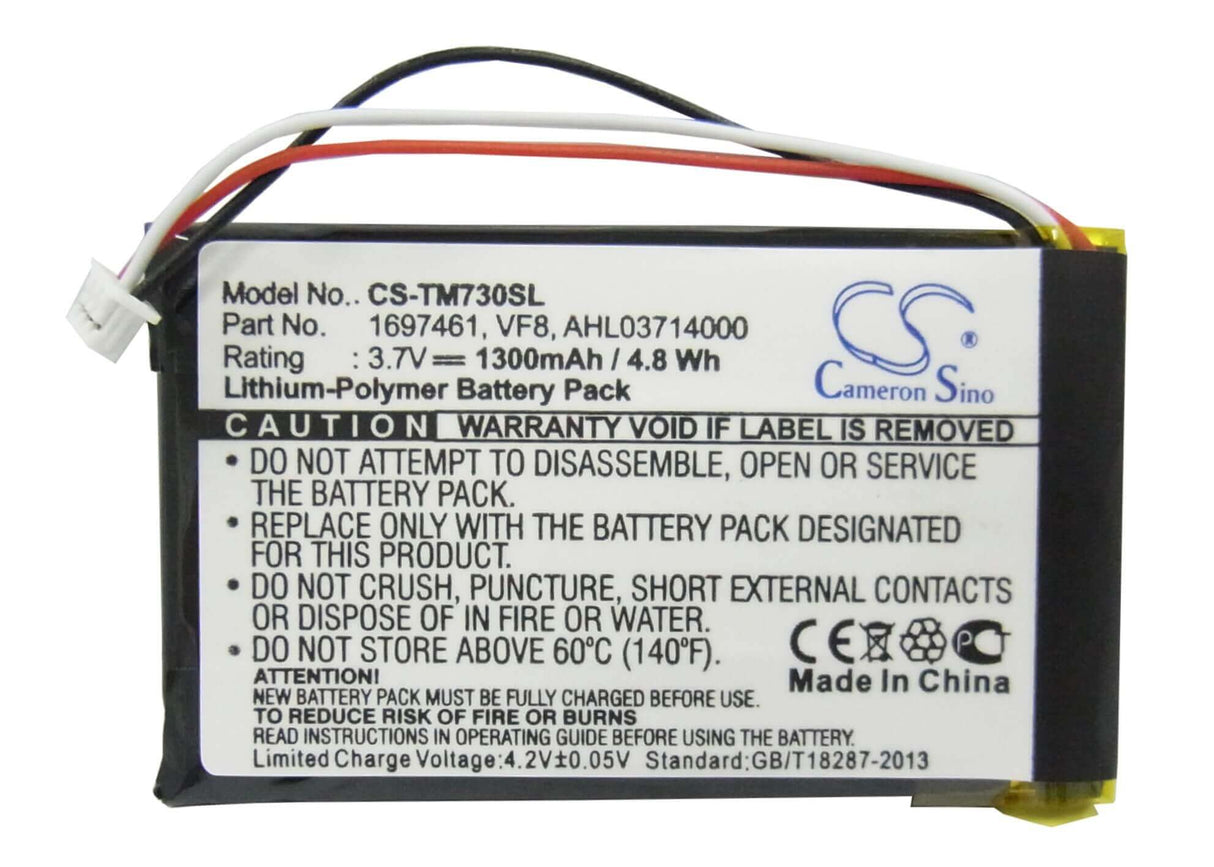 3,7V, Li-Polymer, 1300mAh, batterie GPS compatible avec Tomtom, 1697461, Go 530 Live, Go 630, 4,81Wh GPS, Navigator Cameron Sino Technology Limited