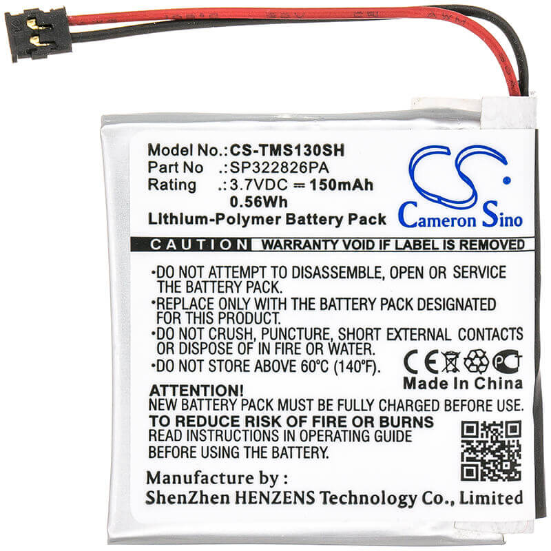 3.7V, Li-Polymer, 150mAh, Smartwatch battery fits Tomtom, Sp322826pa, Spark 3, Spark 3 Gps, 0.56Wh Smartwatch Cameron Sino Technology Limited