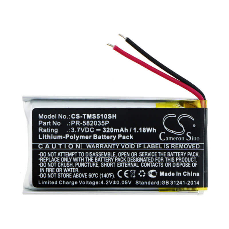 3.7V, Li-Polymer, 320mAh, Smartwatch battery fits Tomtom, Pr-582035p, Spark 510, 1.18Wh Smartwatch Cameron Sino Technology Limited