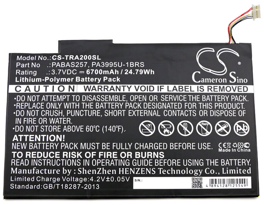 Battery For Toshiba, Excite At200, Excite At200-101, Excite At205 3.7v, 6700mah - 24.79wh Tablet Cameron Sino Technology Limited (Suspended)