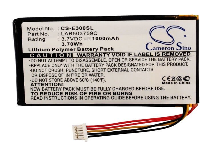 3.7V, Li-Polymer, 1000mAh, PDA battery fits Toshiba, Lab503759c, Genio E300, Genio E310, 3.7Wh PDA, Pocket PC Cameron Sino Technology Limited
